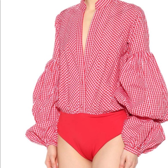 Tea n Cup Other - Red plaid bell sleeve bodysuit size small